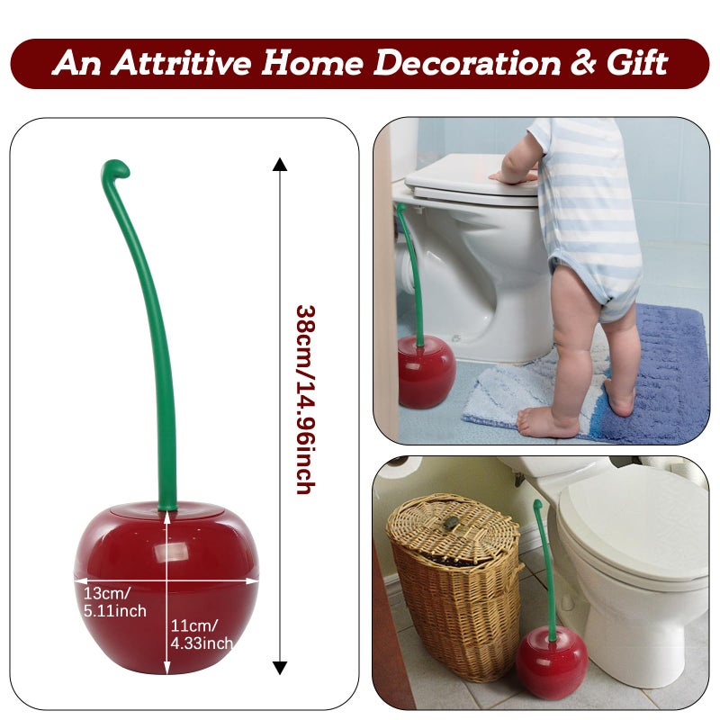 ADNIKIA Creative Toilet Brush with Holder Bowl&Long Handle, Household Bathroom Cleaning Tool Cleaner and Base for Storage&Organization, Thick Bristle for Deep Clean-Rust Resistant Leakproof-Red Cherry Shape - Image 5